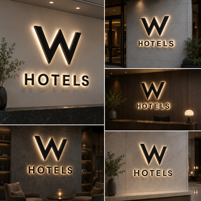 Hotels Backlit LED Letter Sign | Luxury Halo Lit 3D Wall Logo Signage for Hotel & Hospitality Branding