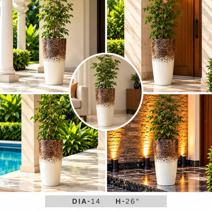 White & Terracotta Tall Planter Pot, 26 Inch Modern Speckled Decorative Plant Pot for Home