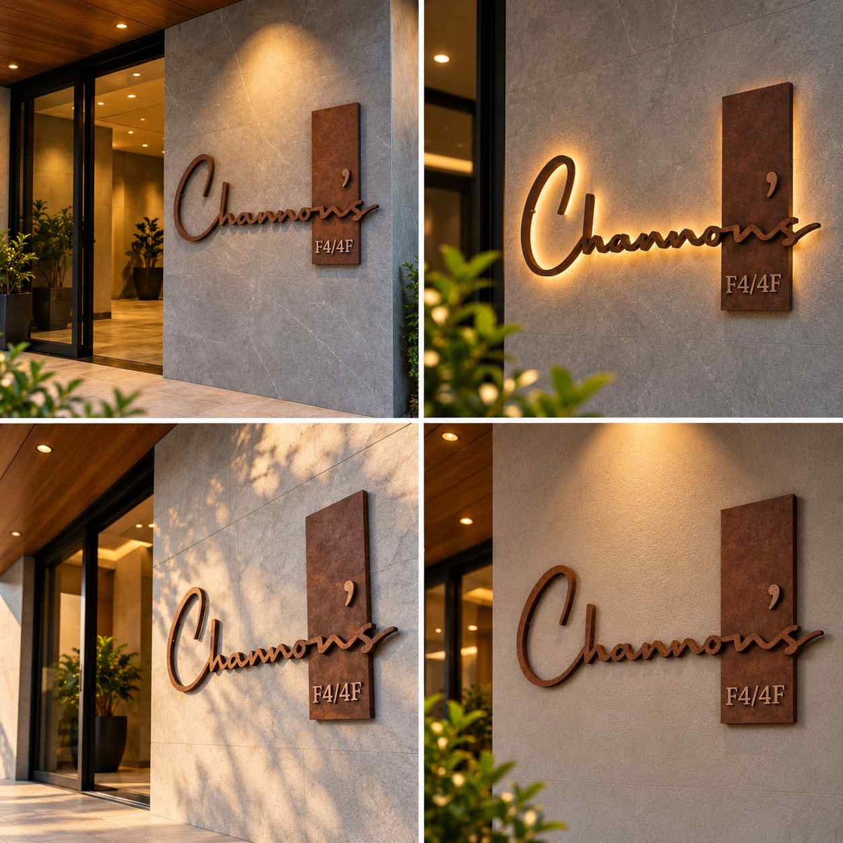 Personalised Illuminated House Name Plate with Elegant Script Lettering and Floor Number Sign