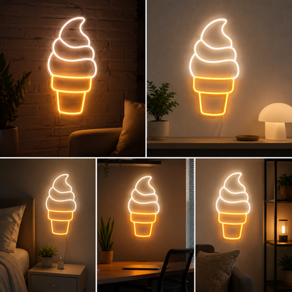 Ice Cream Neon Sign Board – Dessert Shop Custom Neon Light Wall Decor (12 By 15 Inches)