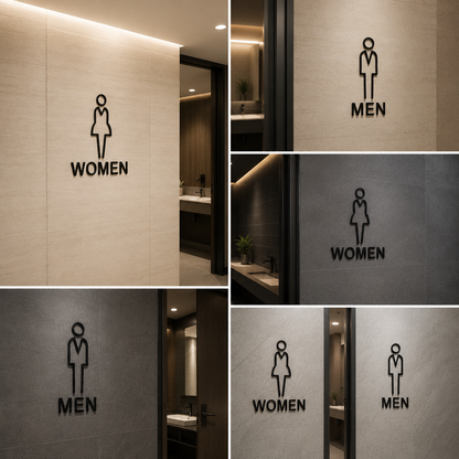 Modern Men Women Restroom Wall Sign | Washroom Door Letter Signage | Bathroom Symbol Plaque for Office Mall Hotel Cafe