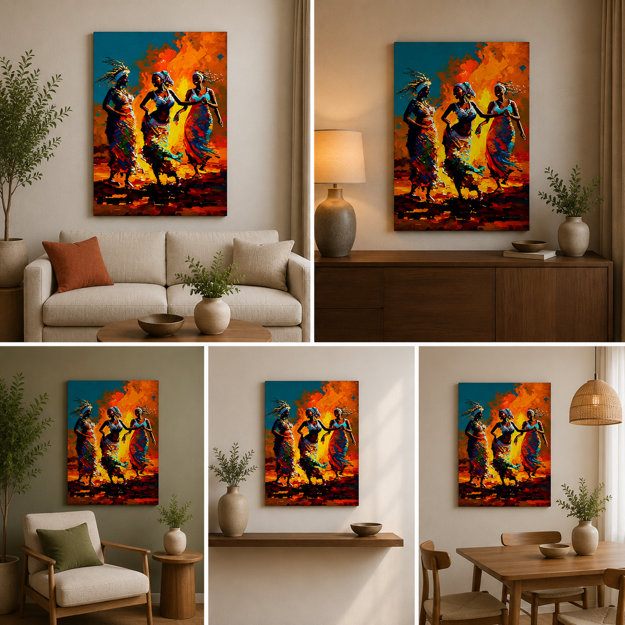 African Tribal Dance Wall Painting | Vibrant Cultural Canvas Art for Living Room Decor