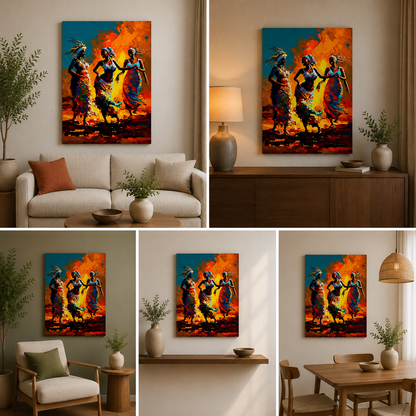 African Tribal Dance Wall Painting | Vibrant Cultural Canvas Art for Living Room Decor
