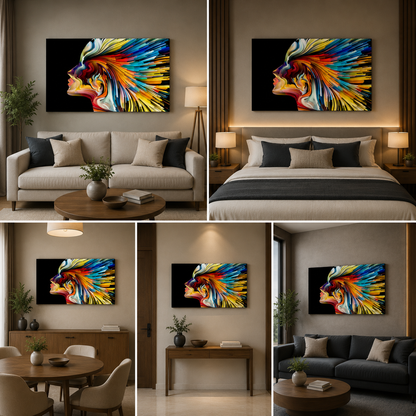 Abstract Colorful Woman Face Wall Art Canvas – Modern Pop Art Painting for Living Room