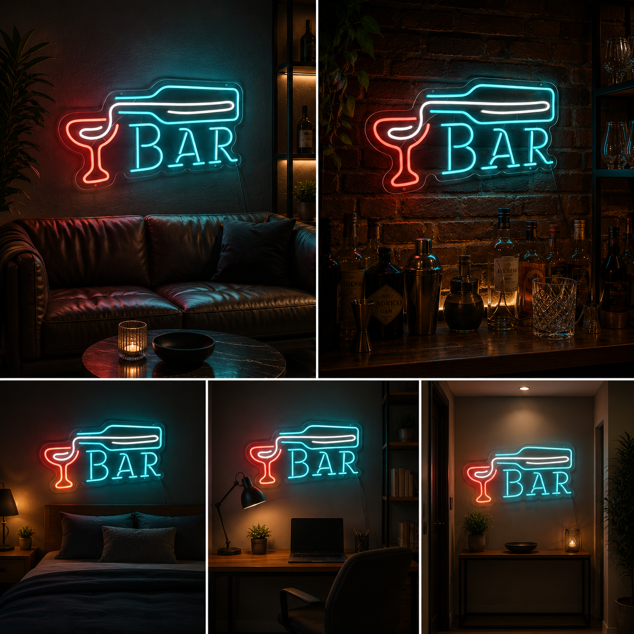 LED Bar Neon Sign Board with Bottle & Cocktail Glass | Custom Neon Light Signs | Customised Neon Light Name Plate for Bar Decor
