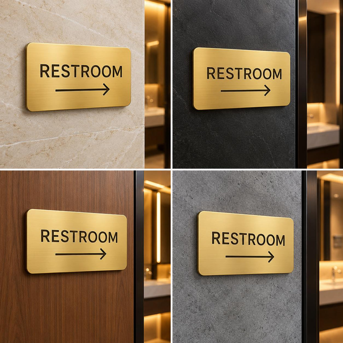 Premium Gold Restroom Direction Sign with Right Arrow, Modern Wall Mounted Signage (12 x 8 inches)