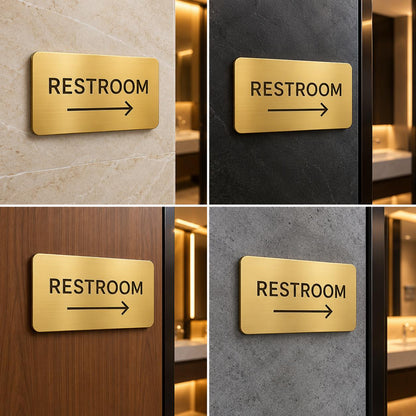 Premium Gold Restroom Direction Sign with Right Arrow, Modern Wall Mounted Signage (12 x 8 inches)