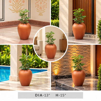 Decorative Green Leaf Plant in Charcoal Round Planter Pot for Modern Home & Office Decor