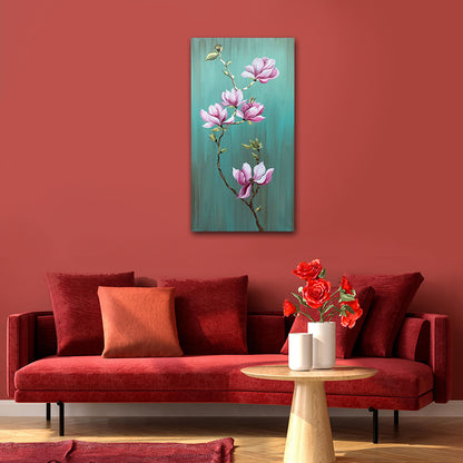 Abstract Floral Canvas Painting Flower Wall Art Frame for Wall Decor | Abstract Wall Art Big Large Size Canvas Painting Frame Living room with red sofa, floral painting on wall, and decorative items.