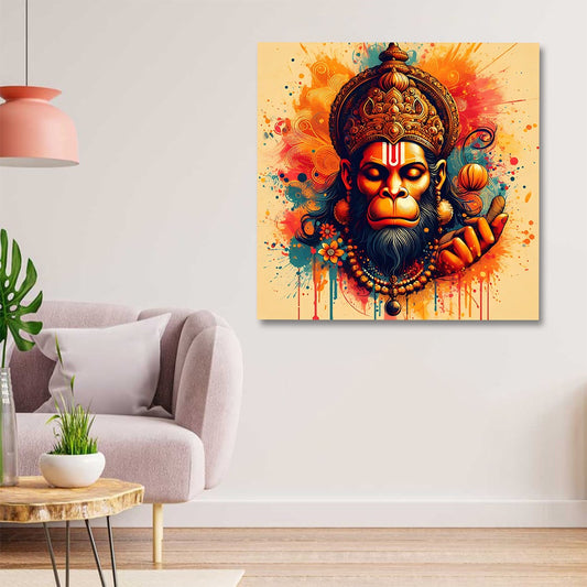 Abstract Lord Hanuman canvas painting modern spiritual Hanuman wall art for home decor