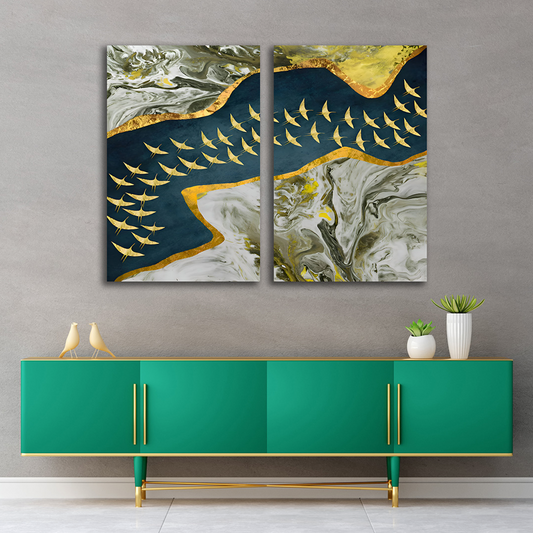 Abstract birds canvas painting wall art for modern living room decor