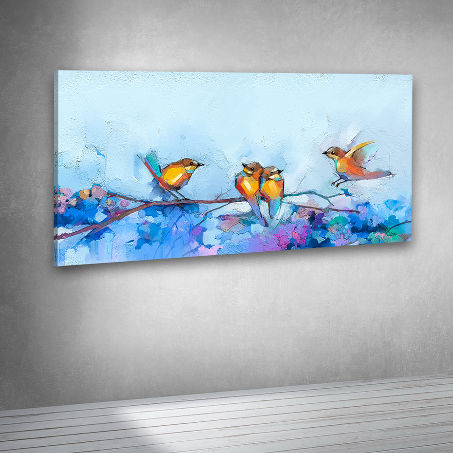 Colorful bird painting canvas print for contemporary interiors