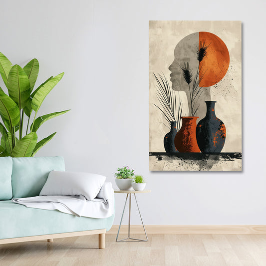 Abstract face with vases canvas painting modern contemporary abstract wall art for home decor