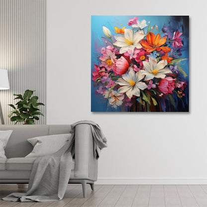 Abstract floral bouquet canvas painting modern colorful flower wall art for living room decor