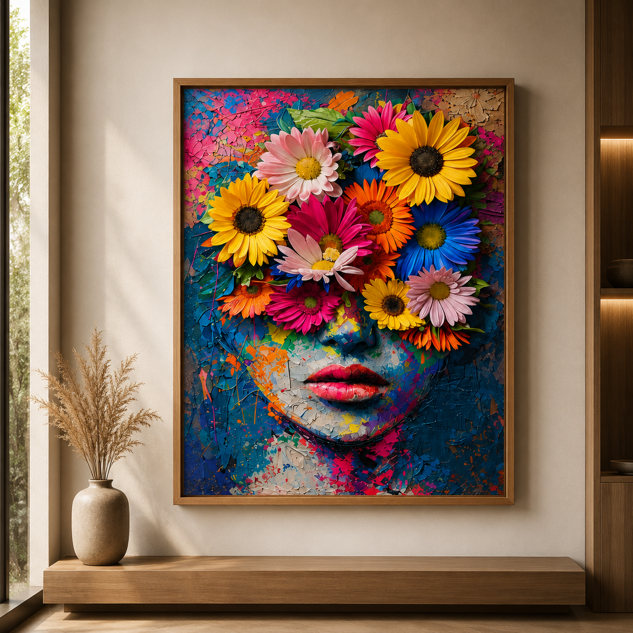 Abstract Floral Face Canvas Wall Art | The Seven Colours