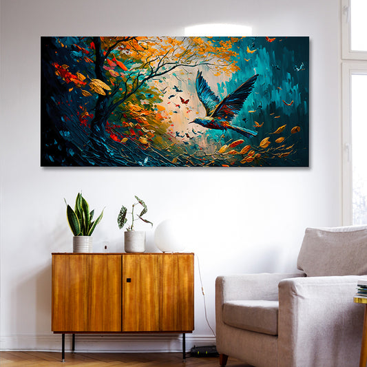 Abstract flying bird landscape canvas painting modern nature wall art for living room decor