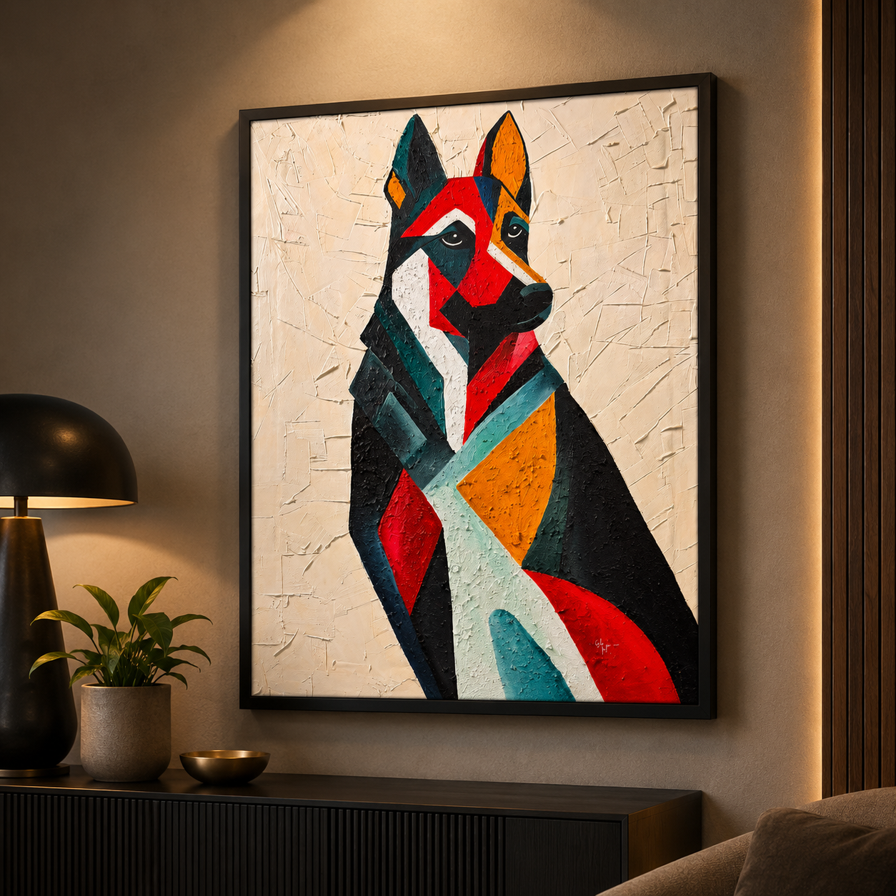 Abstract Geometric Dog Canvas Wall Art | The Seven Colours