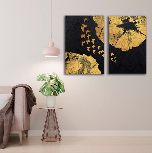 Abstract gold butterfly canvas painting wall art for modern living room decor