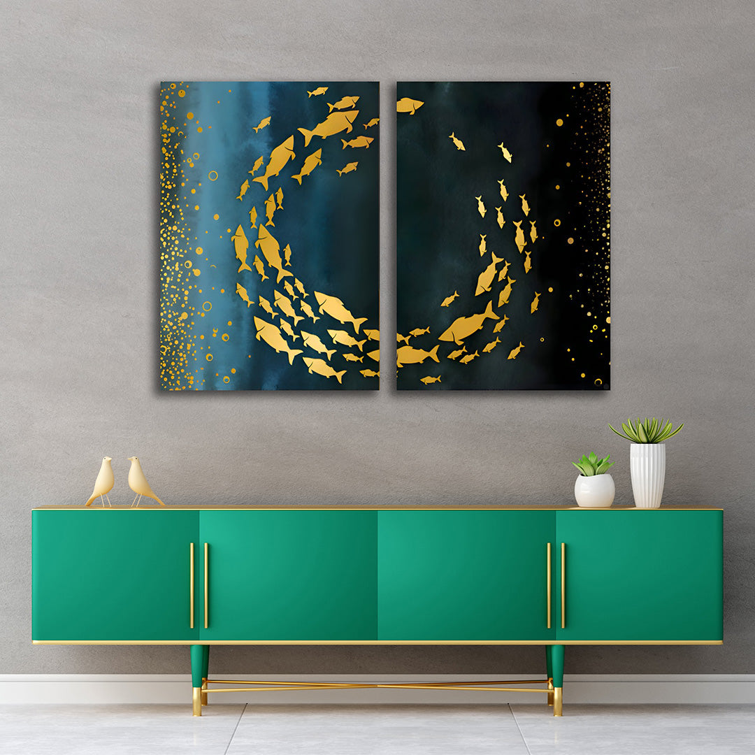 Abstract gold fish canvas painting wall art for modern living room decor
