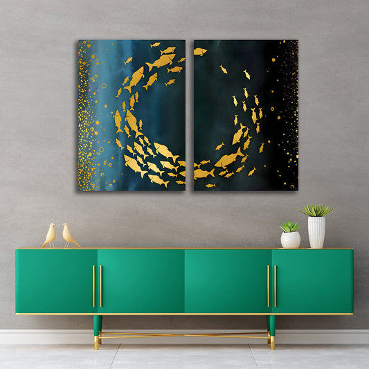 Abstract gold fish canvas painting wall art for modern living room decor
