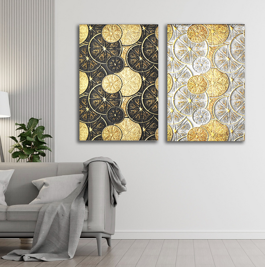 Abstract gold geometric canvas painting wall art for modern living room decor