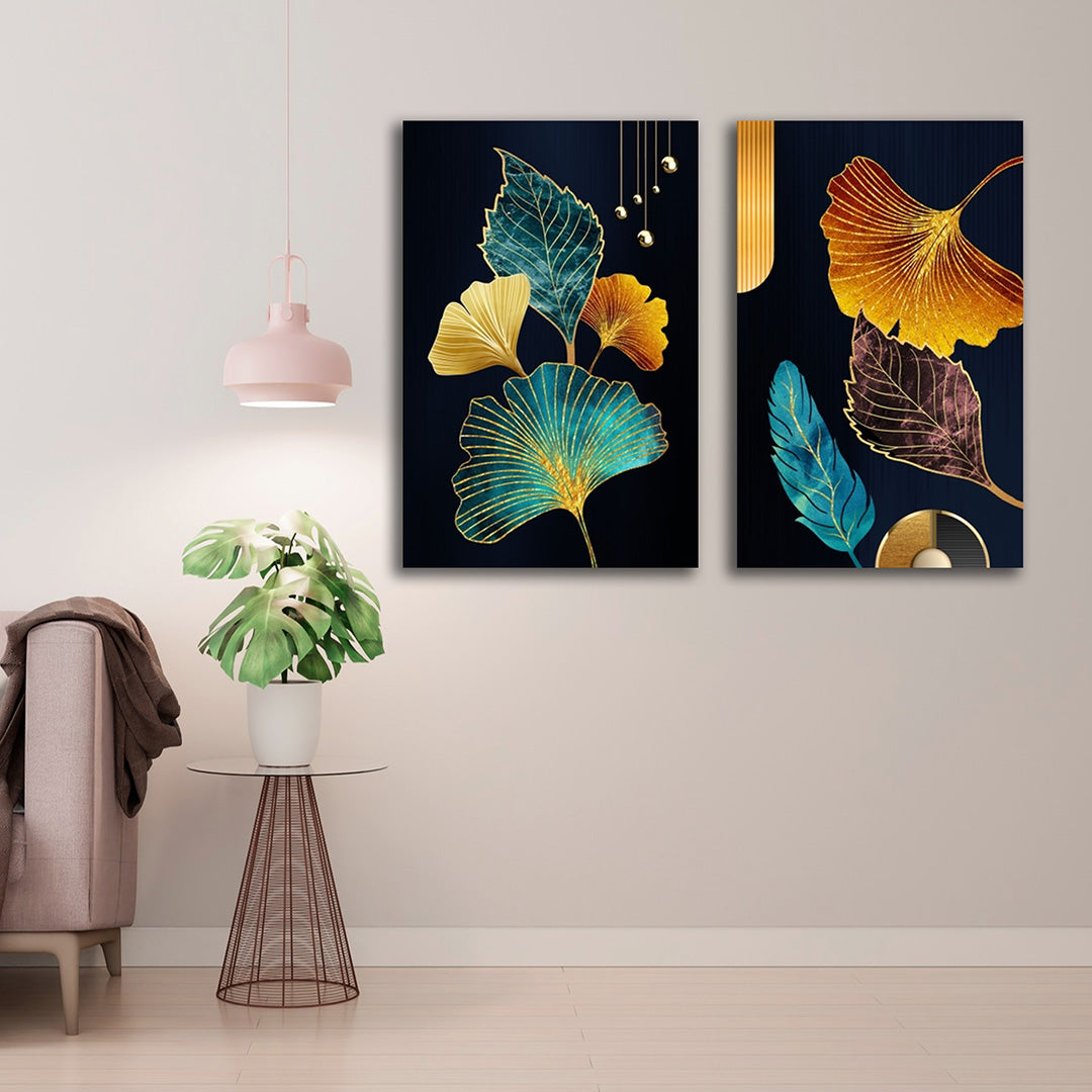 Abstract gold leaf canvas painting wall art for modern living room decor