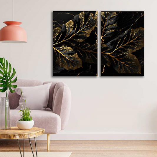 Abstract gold leaf canvas painting wall art for modern living room decor