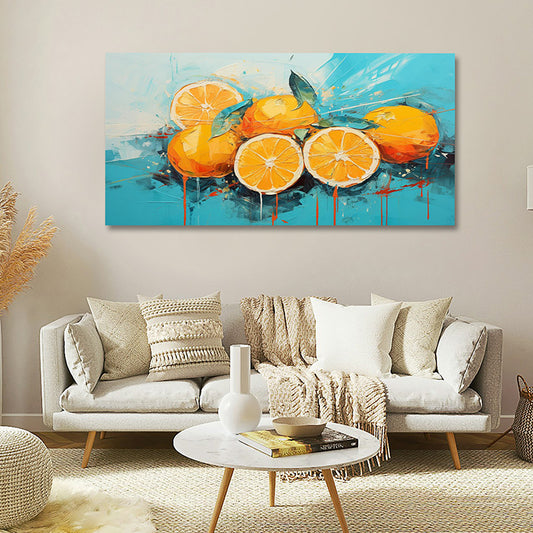 Abstract orange fruit canvas painting modern colorful fruit wall art for kitchen and dining decor