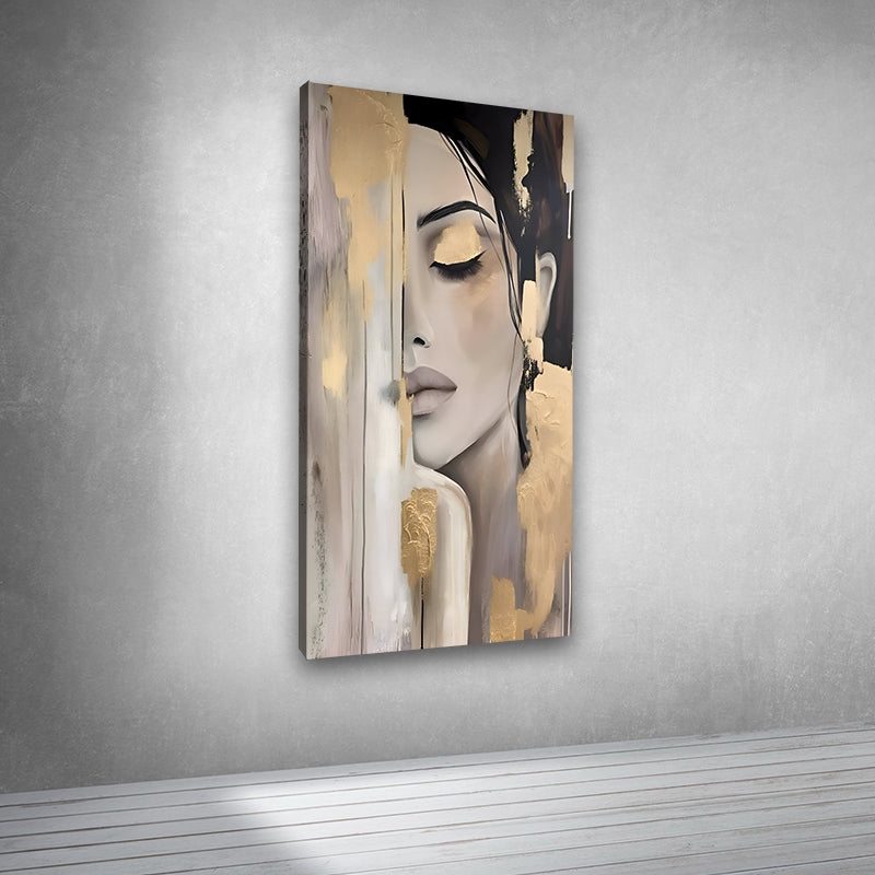 Elegant female face painting canvas print for contemporary interiors