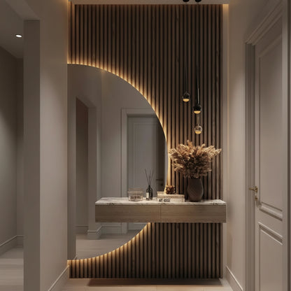 Ambient designer wall lighting with circular LED halo for modern home interiors.