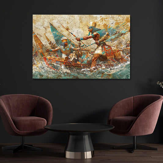 Ancient warrior battle scene canvas painting historical wall art for living room and office decor