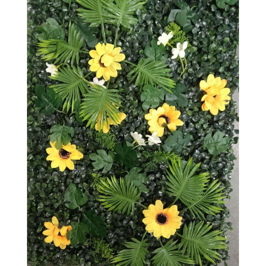 Artificial Vertical Garden, Artificial Wall Flower for Wall Decor | Artificial Green Wall Hanging Plants | Wall Decoration (16 by 24 Inches) Artificial greenery with yellow flowers on a white background
