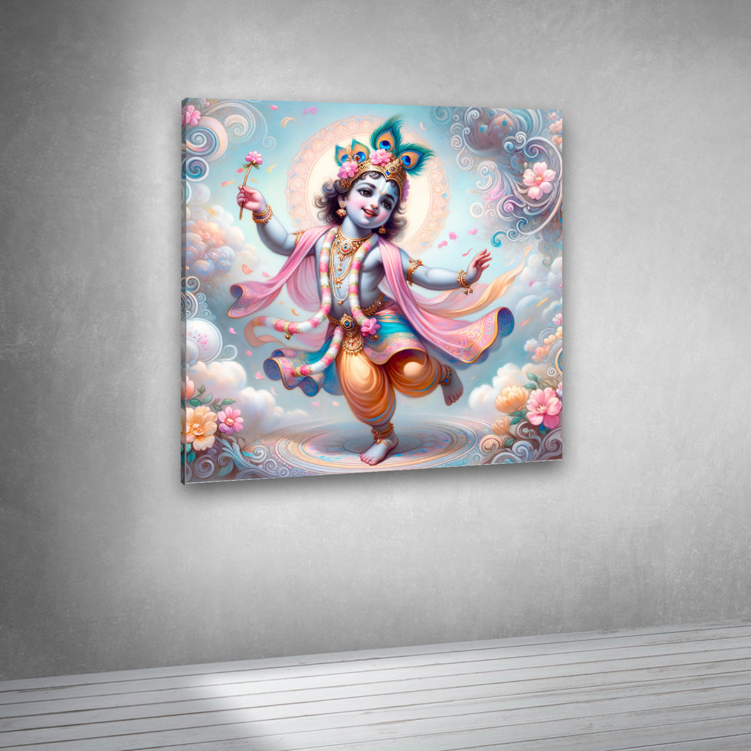 Baby Krishna devotional artwork canvas print for spiritual interiors