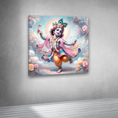 Baby Krishna devotional artwork canvas print for spiritual interiors