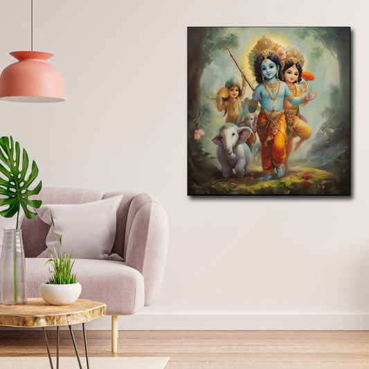Bal Krishna with Radha canvas painting devotional Krishna wall art for home and temple decor