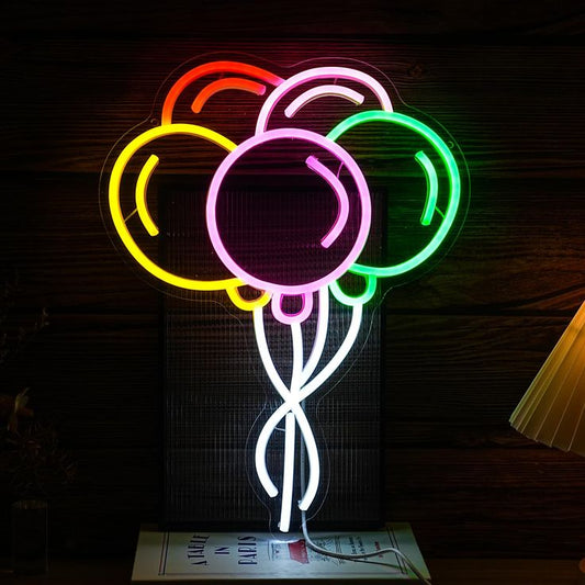 Balloons Neon Sign | Custom Neon Sign | Neon for Birthday Decoration Neon light shaped like a bunch of balloons on a dark background