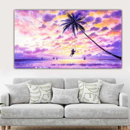 Beach view Canvas Painting with Frame for Wall Decoration Landscape Colorful Sky