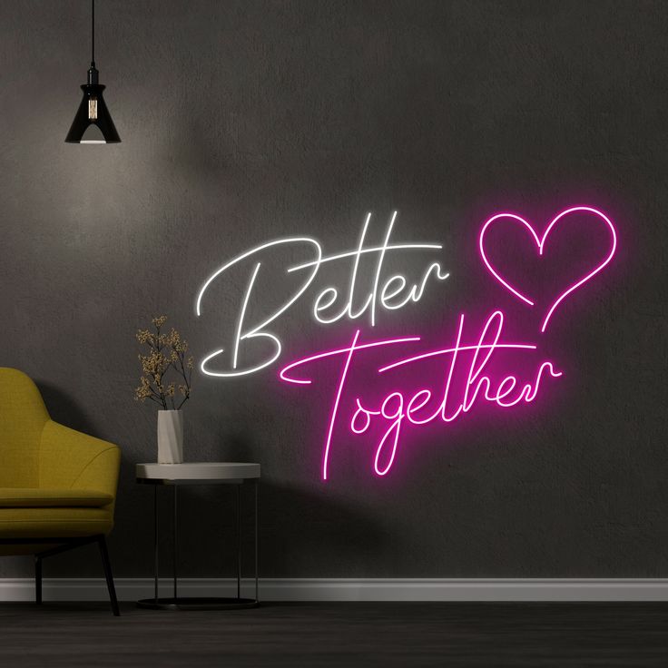 Better Together Heart Neon art sign LED strip Custom Neon Sign Customized Neon Light Wall Decor Gifting Neon Sign Ideas Led Neon Light Sign For Wall Decors, Customized Neon Light Sign Neon Decorative Idea Creative Ideas for Neon Light Business Neon Light