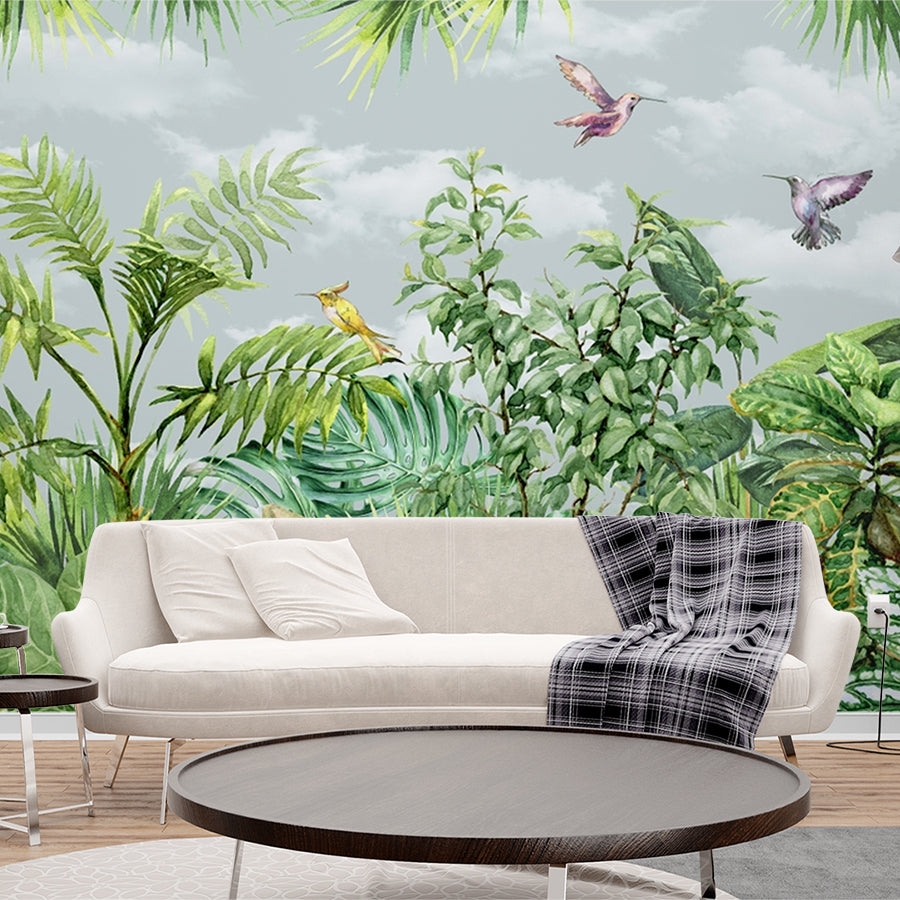 Premium Birds in Forest Art Wallpaper Self Adhesive for Living Room