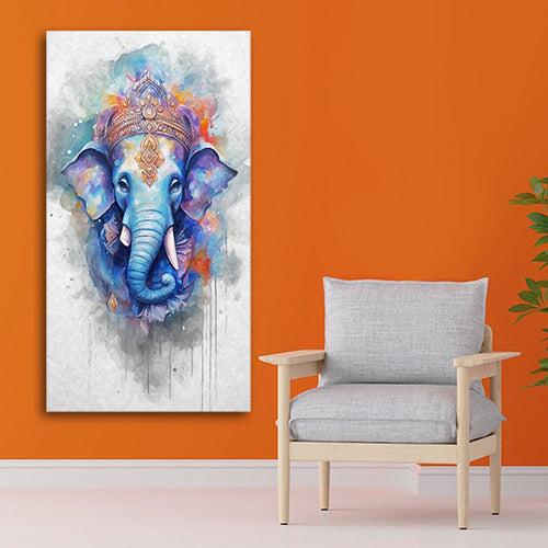 Blue Lord Ganesha Wall Painting Canvas Frame for Living Room