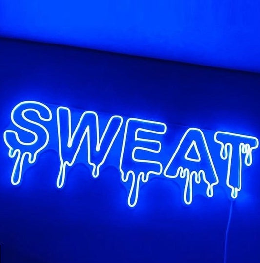 Blue Sweet Neon Sign | Custom Neon Sign | Neon for Restaurant Decor Neon sign with the word 'SWEAT' on a blue background