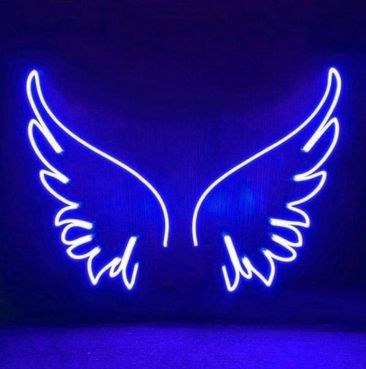 Blue Wings Neon Sign | Custom Neon Sign | Neon for Living Room Neon sign of angel wings with 'Guard' and 'Duty' on a dark background