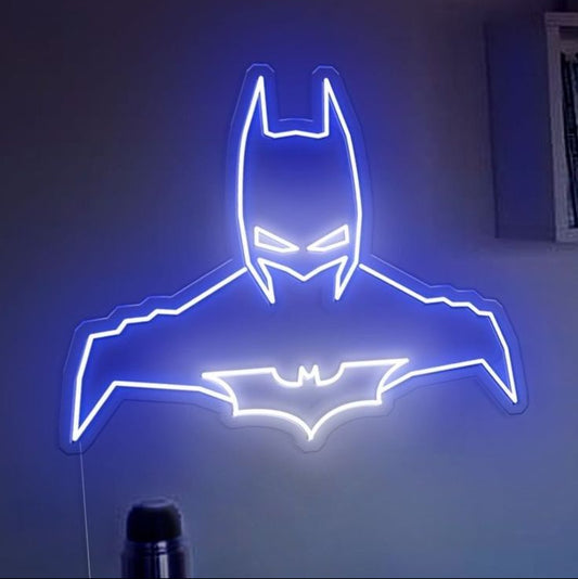 Blue superhero bat neon wall sign for gaming room bedroom and man cave decor