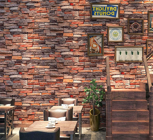 Peel and Stick self Adhesive Luxury Wall Stickers DIY Wallpaper for Living Room, Bedroom, Office Easy to Stick PVC Waterproof Scratch Resistance for Home décor 45 cm x 300 cm Brick Decorative brick wall with framed pictures in a cozy indoor setting
