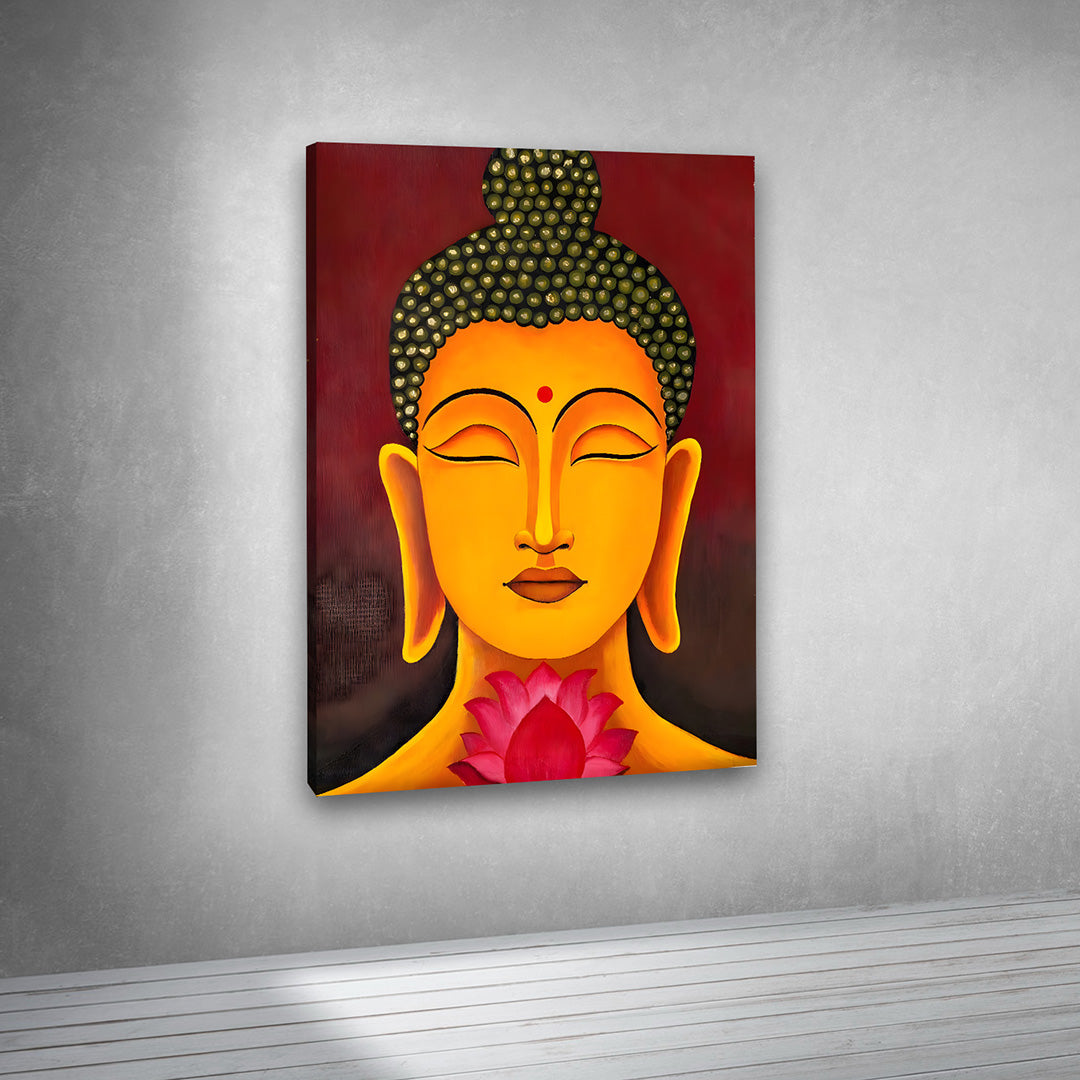 Buddha face lotus painting vibrant zen wall art for living room meditation space