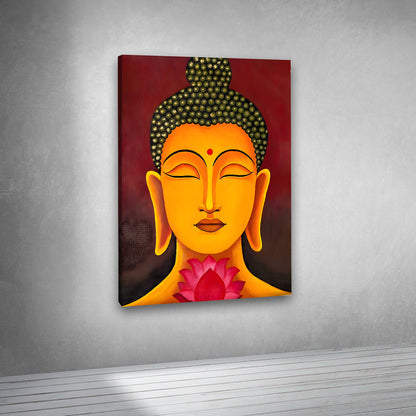 Buddha face lotus painting vibrant zen wall art for living room meditation space