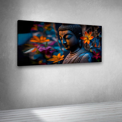 Serene Buddha painting with flowers canvas print for contemporary interiors