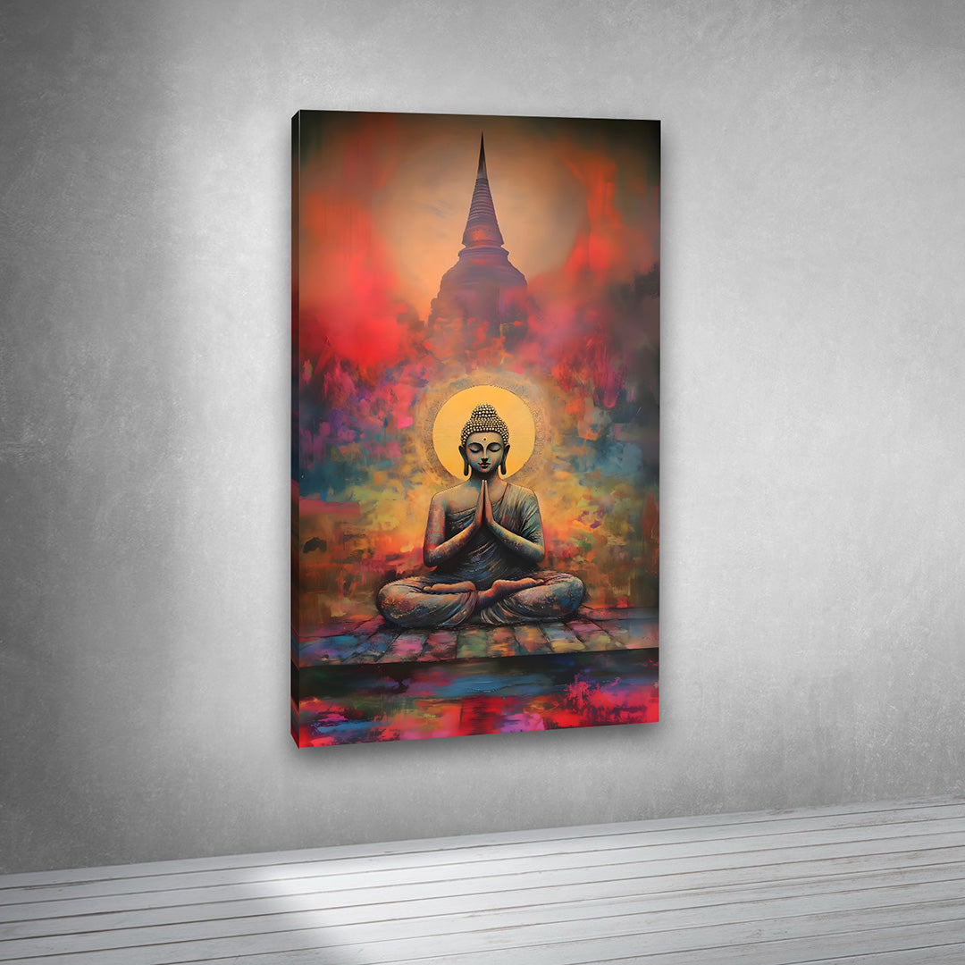 Buddha halo meditation colorful canvas painting wall art frame zen decor