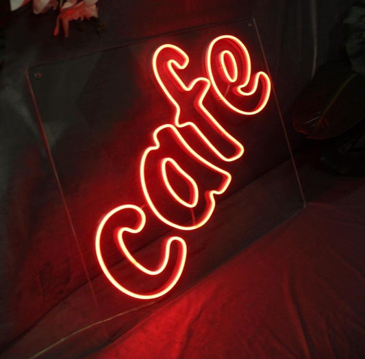 Cafe Neon Sign | Custom Neon Sign | Neon for Bar, Restaurants, Shop Neon sign with the word 'Cafe' in red on a dark background