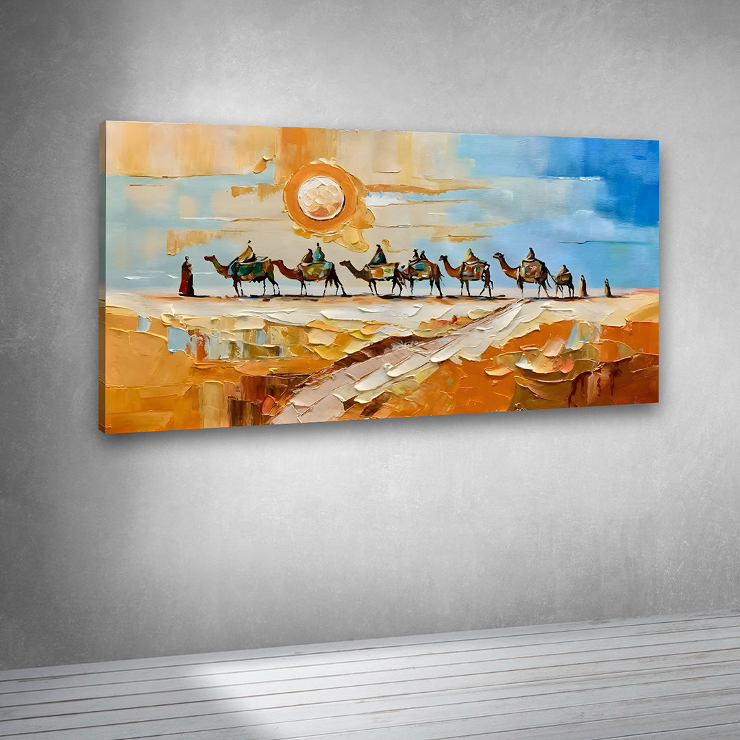 Camel caravan desert sunset painting modern wall art for living room